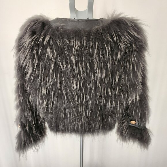 Maxa Mara Grey Fur Jacket With Leather Size Small - Picture 7 of 10